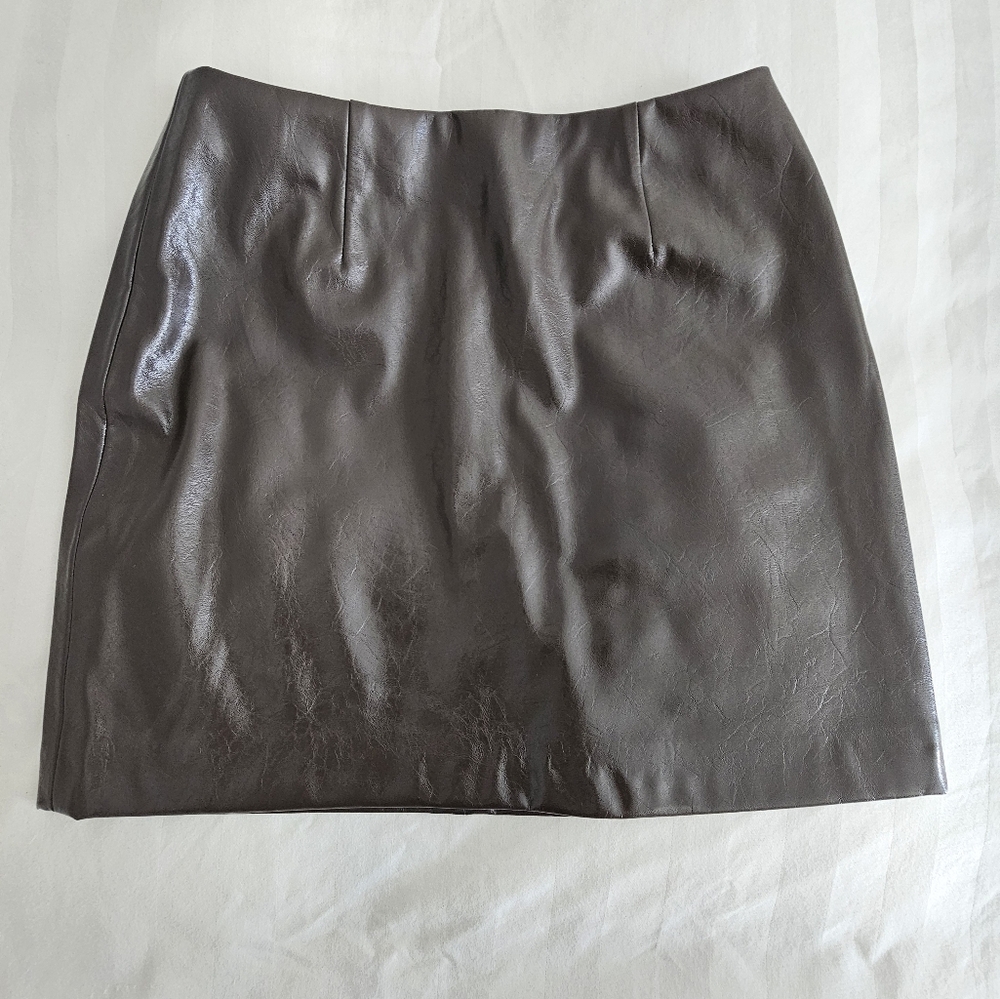 Pewter Faux Leather Mini Skirt